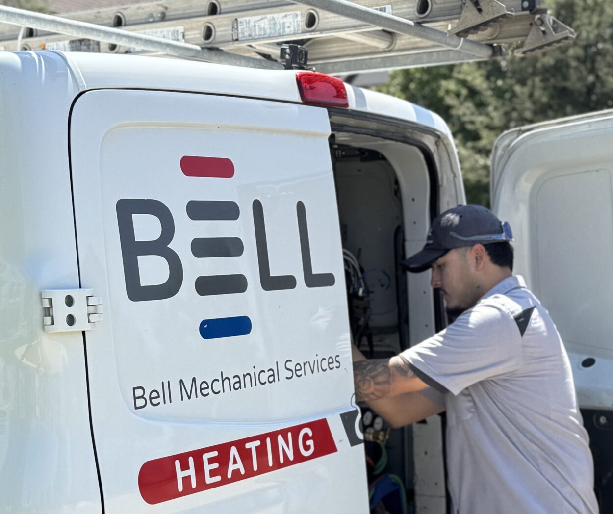 Bell Mechanical service technician arriving for a visit