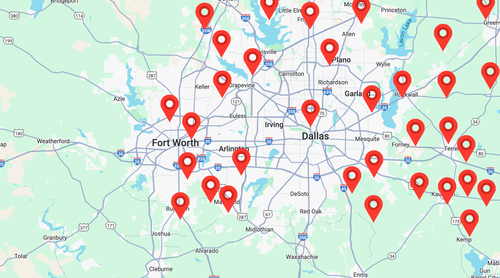 Map of Bell Mechanical Services coverage across the Dallas–Fort Worth Metroplex